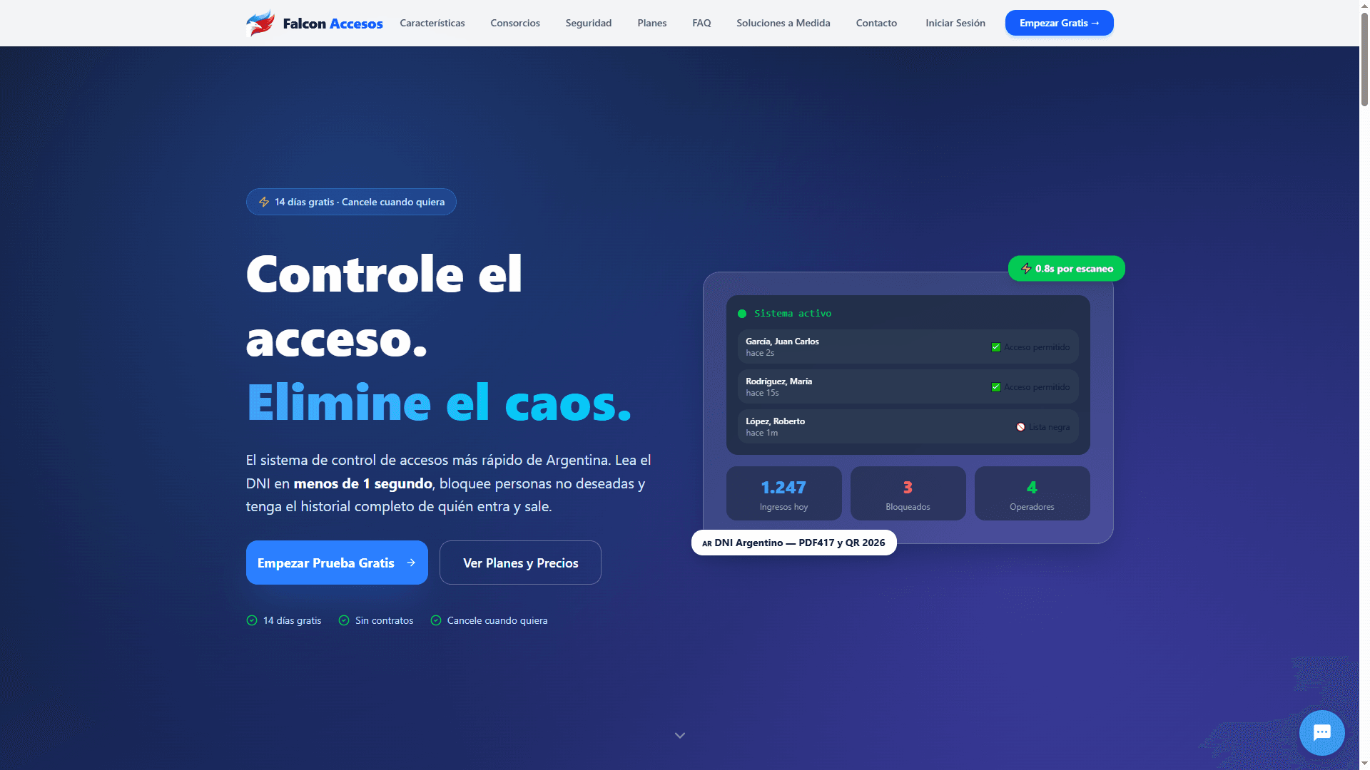 Página de inicio de Falcon Accesos