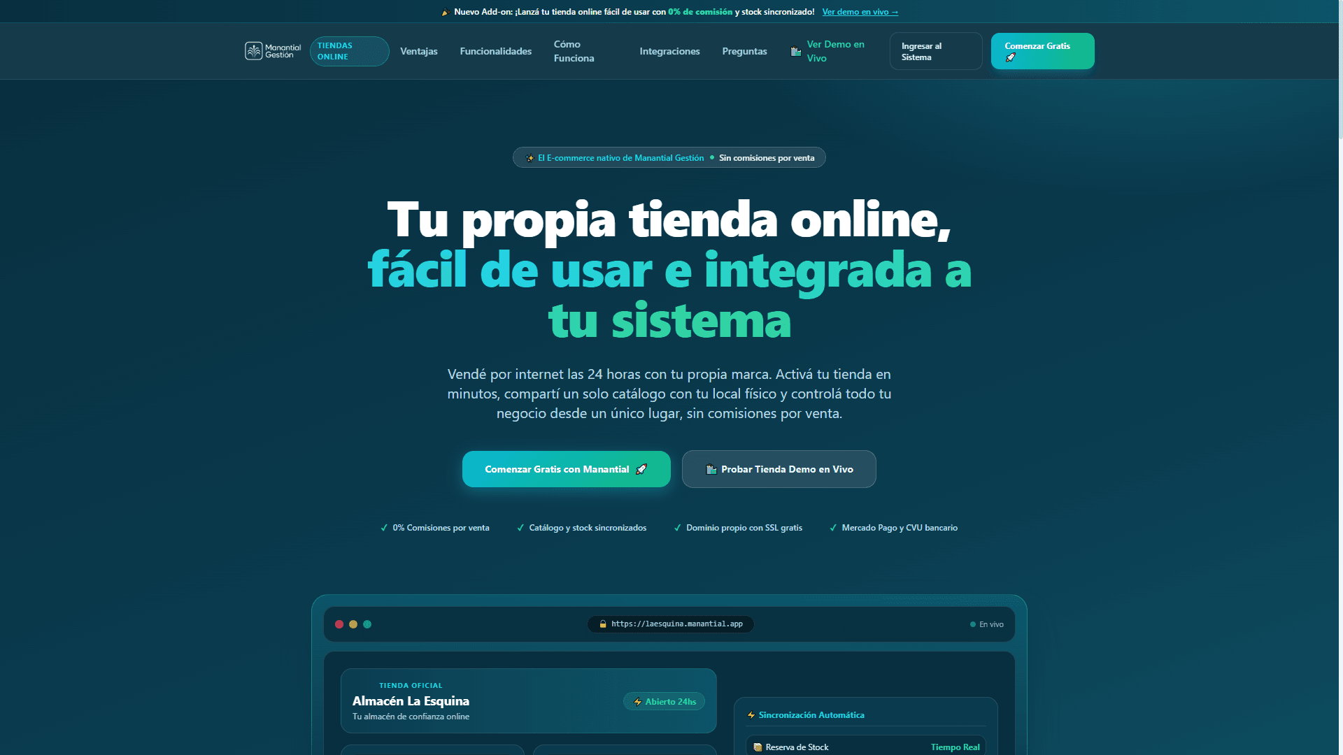 Página de inicio de Manantial Tiendas
